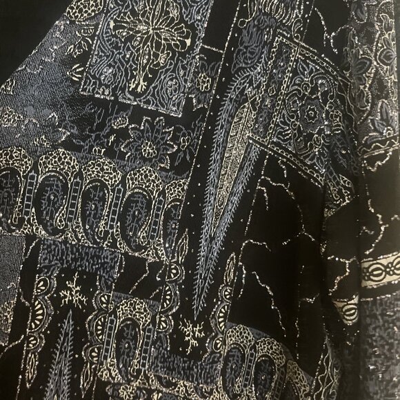 Chico’s Travelers Sz 2 US Sz 12 Jacket Black Glitter Metallic Long Sleeve Tie - Picture 3 of 11